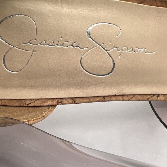 Jessica Simpson 8M Cork Clear Strap Heels Multicolor Stiletto Sandals Cocktail - Picture 12 of 14
